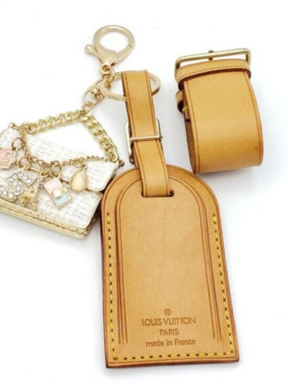 Authentic Louis Vuitton Luggage Nametag with Unbranded Keycharm